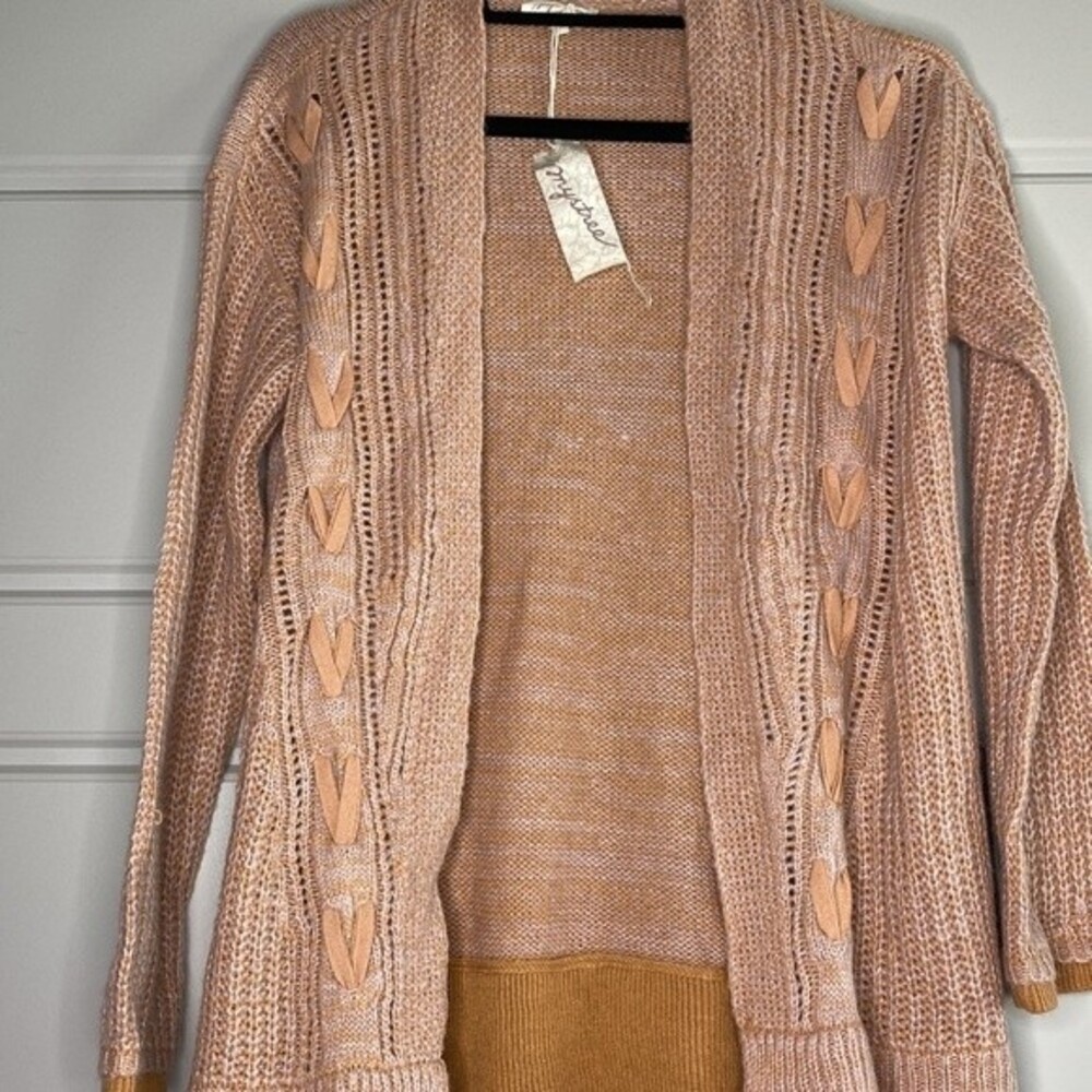 Mystree Open Front Knit Sweater Cardigan Contrast… - image 2